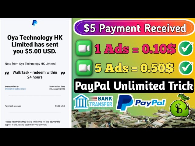 1 Ads = 0.10$ Received | Paypal Unlimited Trick Of 2025 | New PayPal earning app of today |