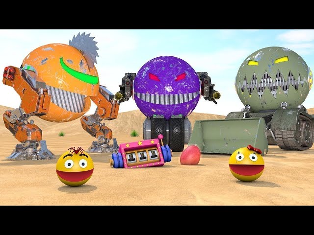 Pacman & Ms. Pacman vs. Biped Saw Robot & Shredder Tank Robot Monsters | Fireknight99