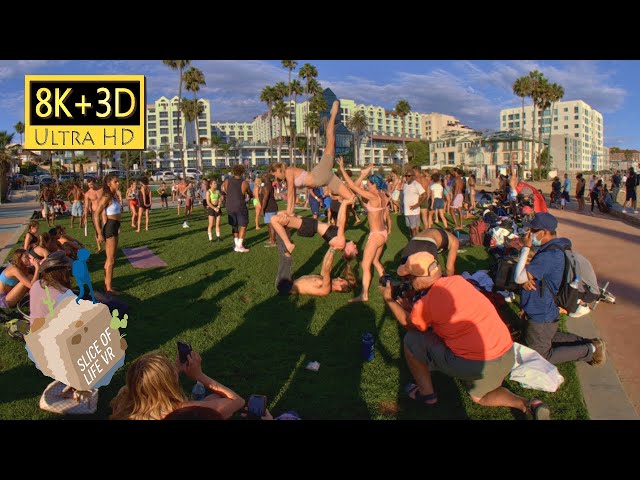 8k 3D Gymnastics on the beach, Balancing Women at Muscle Beach Walk California Quest 2/Pro/etc