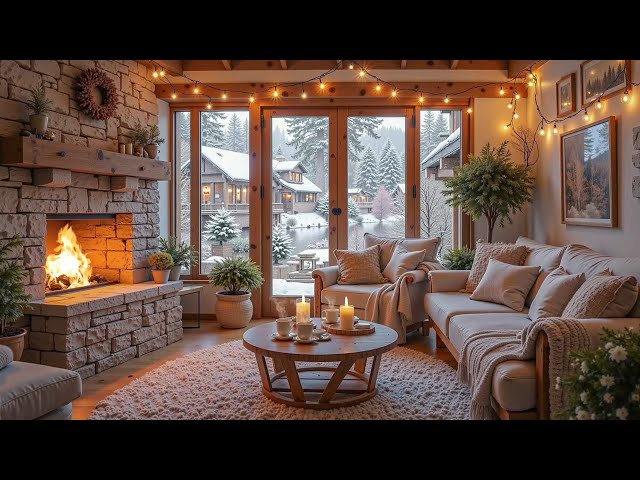 Soft Piano Sounds, Winter Snow and a Crackling Fire Create A Cozy Atmosphere for Peaceful & Relaxing