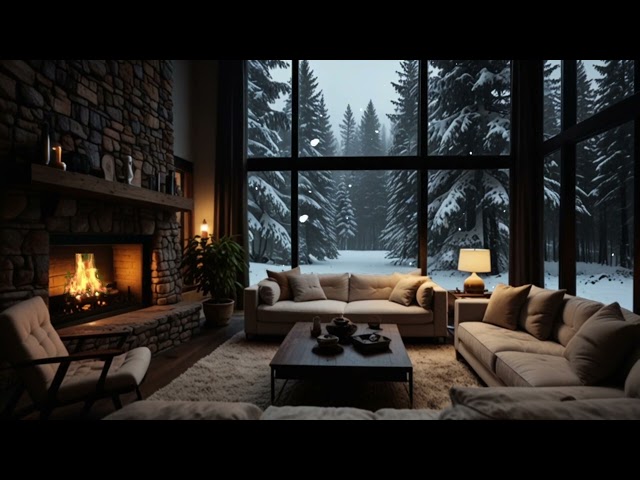 No Ads Fireplace Blizzard ASMR - Snow Storm Sound With Fireplace Burning For Deep Sleeping