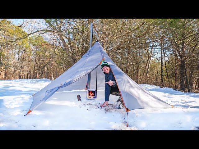 Camping in Snow with Packable HOT Stove Tent!