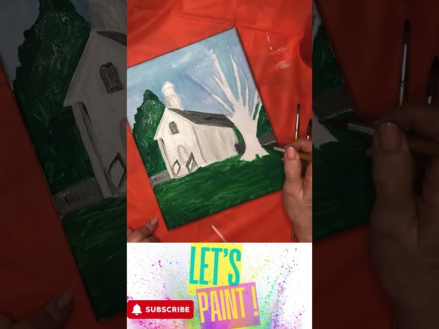 Easy to Paint country Church in Springtime #shorts #acrylicpainting #church #stepbystep #paintparty