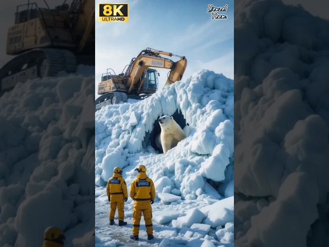 A volunteer animal rescue team arrived just in time to rescue a polar bear buried by an iceberg