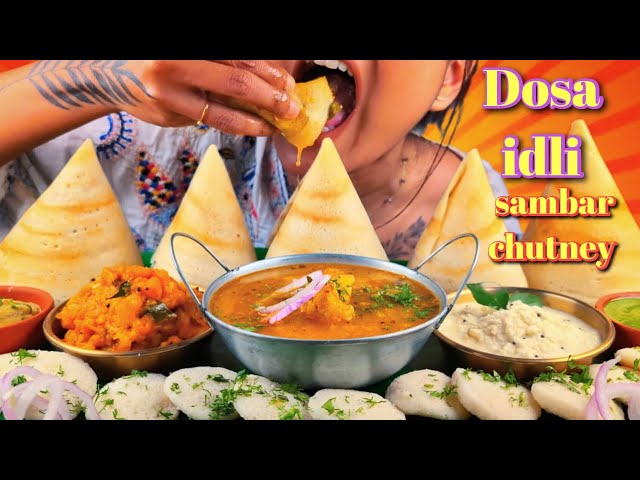 COOKING & EATING CRISPY HOMEMADE DOSA, SAMBAR, ALOO MASALA, CHUTNEY & IDLI | DOSA IDLI SAMBAR EATING