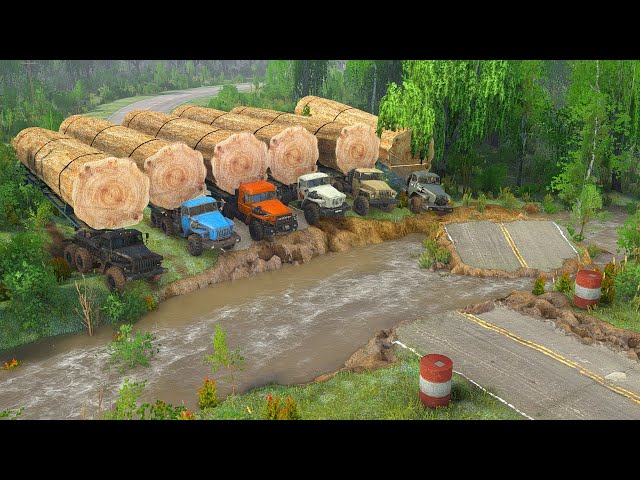 The World's Six Most Dangerous Logging Trucks Line Up - Spintires Mudrunner 2018