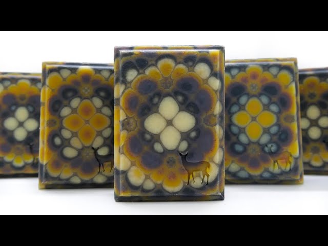 Natural Kaleidoscope Cold process soap making rectangle pull through technique plant colors