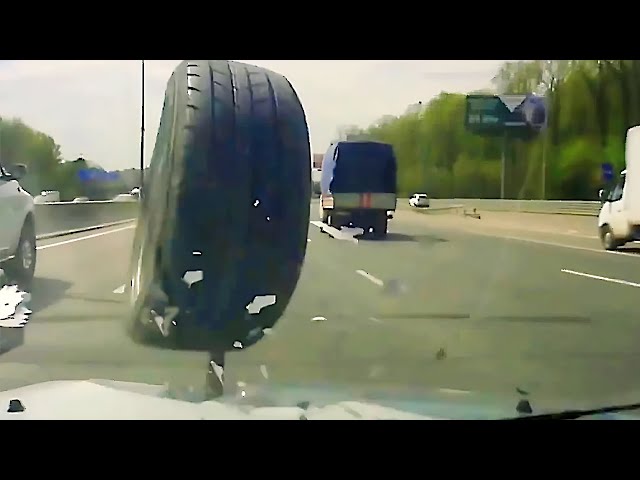 A wheel came off while driving. A wheel burst. Trouble on the road.