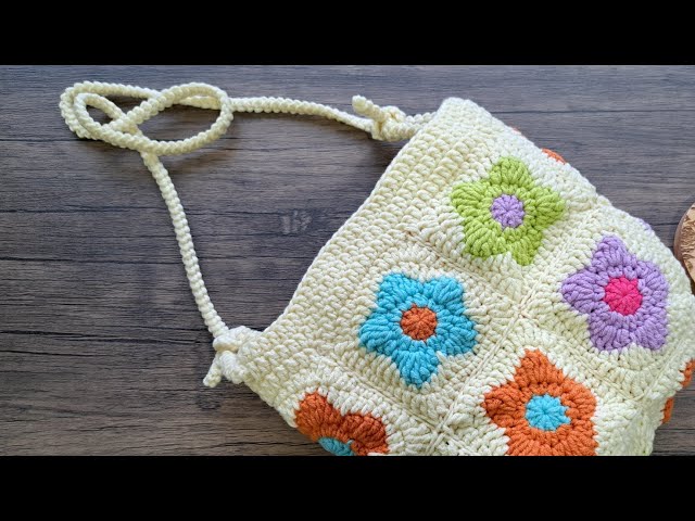 Crochet Flower Bag DIY Tutorial | Crochet Flower Granny Square Bag | Chompu Handicrafts