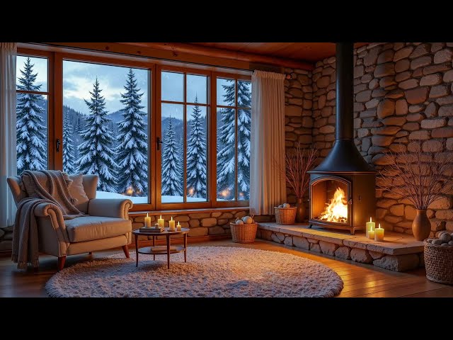 Cozy Winter Space With Fireplace ❄️ Relaxing Piano Music and Fireplace for Study, Relax, Work