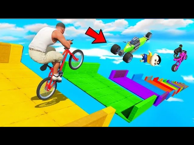 SHINCHAN AND FRANKLIN TRIED THE DUAL SPIRAL SPEED BOOSTER ROAD PARKOUR CHALLENGE GTA 5