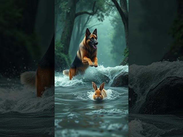 "Brave Rescue: Rex & Kitten Save Bunny from the Flood! 🌊🐶🐱🐰"