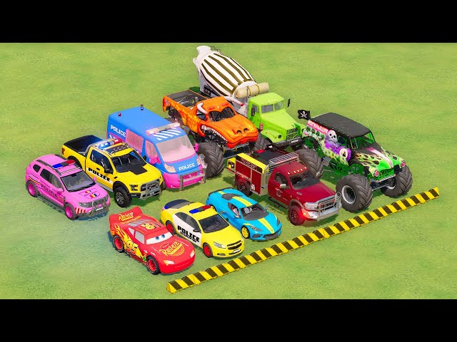 Big & Small Long Lightning McQueen Mega Wheel Monster Truck vs Thomas the Train BeamNG.Drive