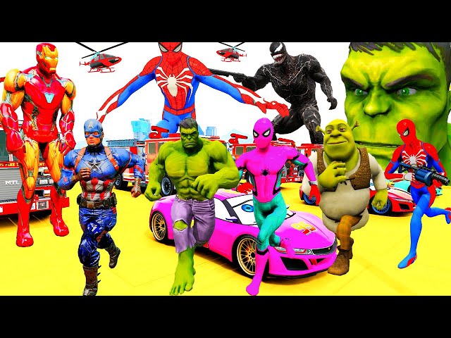 Siêu Nhân Người Nhện Chạy Xe Ô Tô Cứu Hỏa Giải Cứu Siêu Nhân Khổng Lồ Xanh, Hulk VS Spiderman Cars