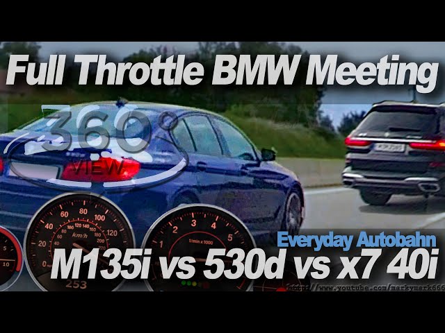 Full Throttle BMW M135i vs BMW X7 40i vs BMW 530d Insta360 ONE X Zoom H1n RaceRender [5.7k 360° 3D]