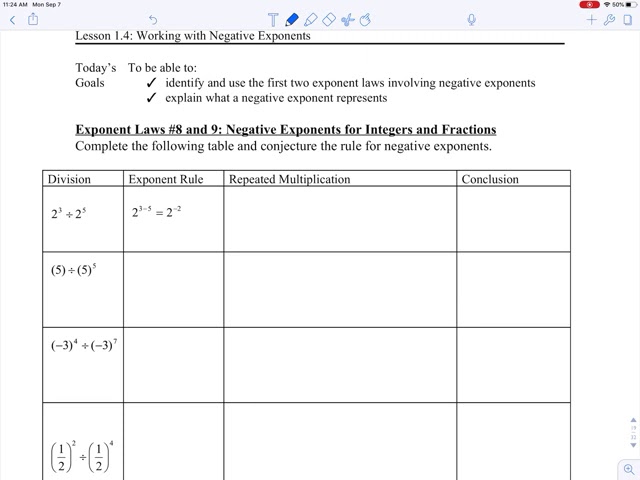 Unit 1 - Exponents: Lesson 1.4 - Negative Exponents