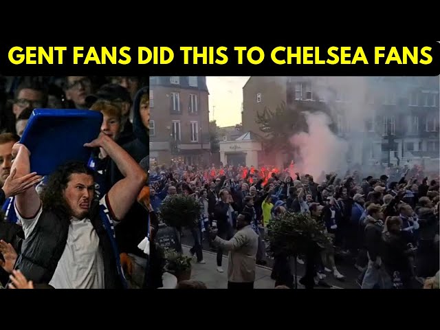 Chelsea fans attacked by violet Gent fans at Stamford Bridge