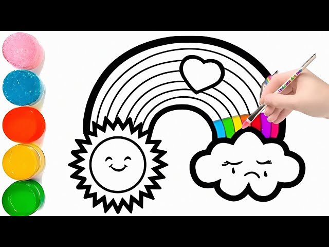 How to Draw a cute Rainbow 🌈 and Sun 🌞 Drawing, Painting & Colouring for Kids and Toddlers _🌈🎨