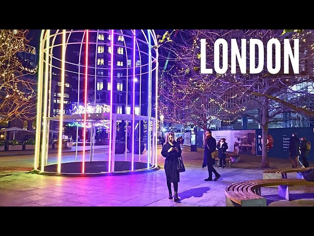 Central London Walking Tour 4K | Beautiful lights in Kings Cross Coal Drops Yards