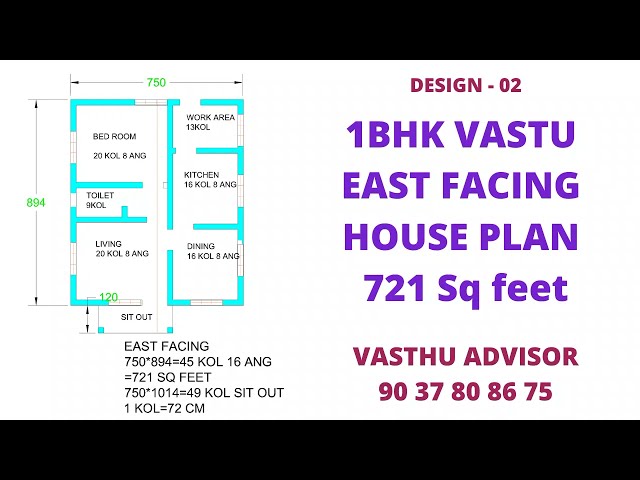 721 sqft east facing house plan with vastu II 1 bed room Kerala  house plan II EAST FACE HOUSE PLAN