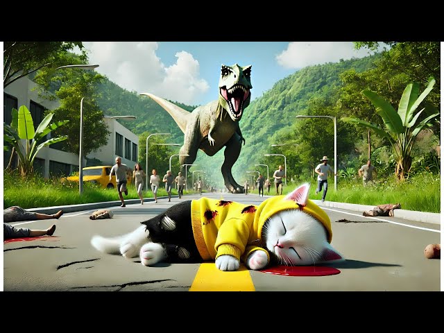 🦖 Monster Dinosaur Attacks Tiny Kitten! 🐾🌳| #Cat #AICat #CatLover #CatVideos #AIImages