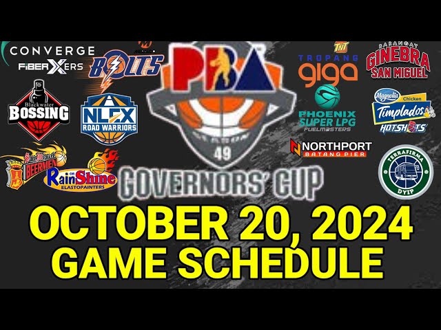 PBA Game Schedule Today | October 20, 2024 | PBA Governors' Cup Schedule Update