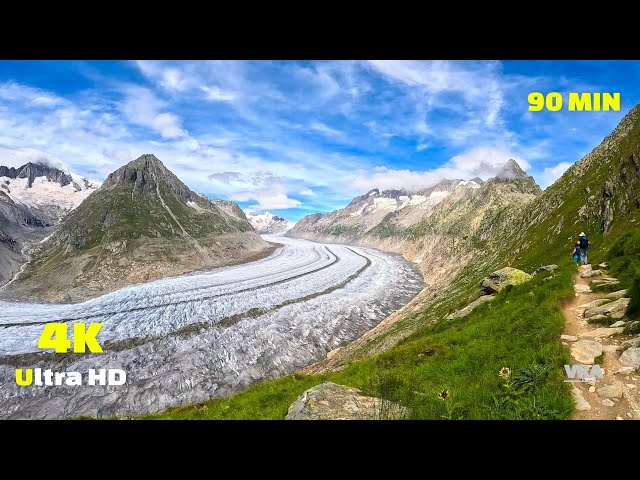 Virtual Run 4k Aletsch Glacier Switzerland - Virtual Scenery for Treadmill