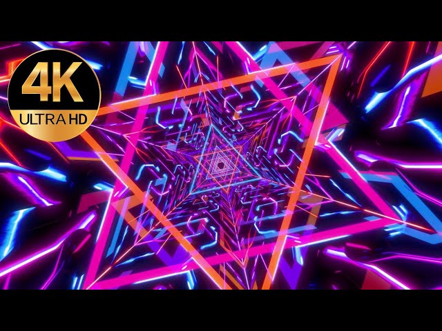 10 Hour 4k TV meditation screensaver triangle metallic Neon tunnel Abstract background video loop