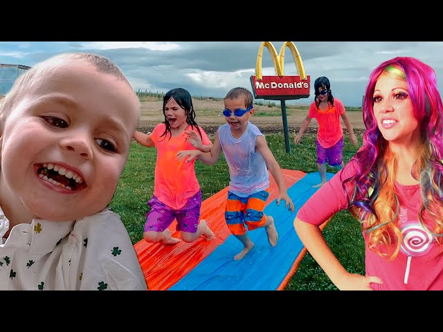 Princess Lollipop's MAGIC PLAY TIME at McDonalds with T-Rex and PAINT PARTY!