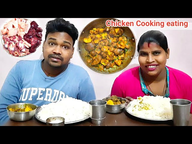 Chicken Liver, Gizzard Cooking eating | spicy sukha chicken recipe and eating | eating show