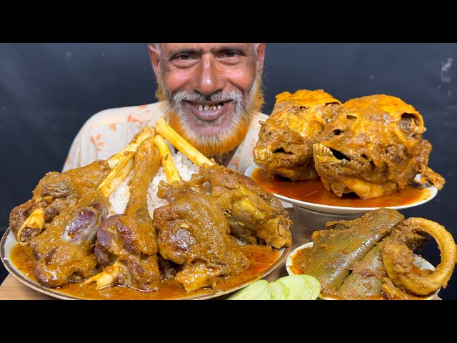 ASMR Eating 5 Mutton Leg Curry, Spicy Mutton Lungs & Heart Curry,2 Goat Head Curry with Rice Mukbang