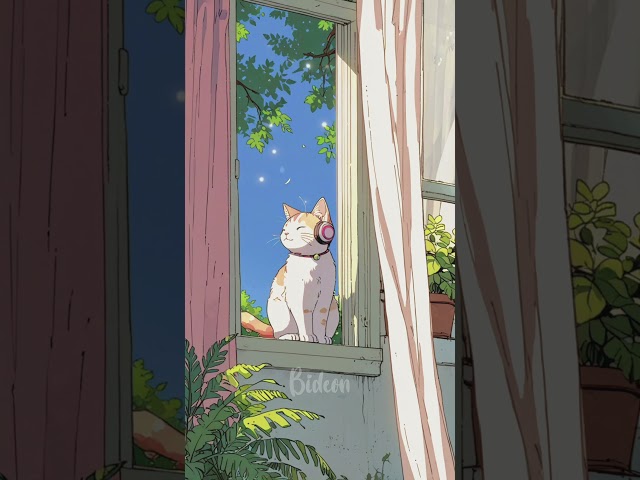 Relaxing Night Vibes: Simple Animated Cat by the Window 🌙✨