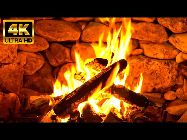 4K Fireplace Ambience (24 HOURS) Fireplace Serenity with Burning Logs and Natural Fire Sounds