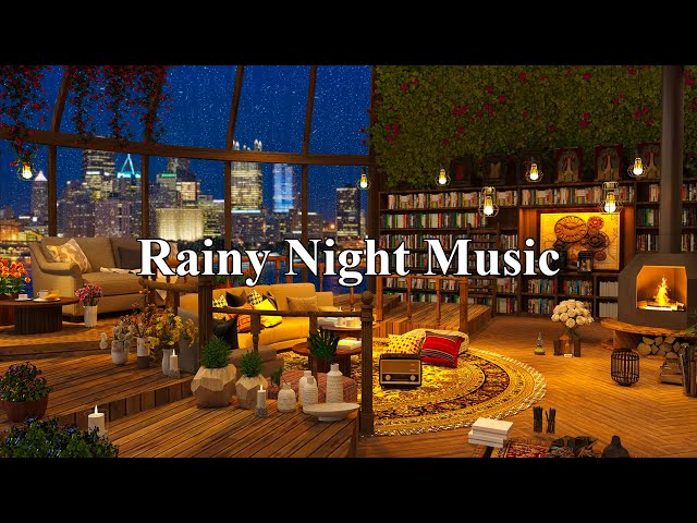 Rainy Night at 4K Cozy Coffee Shop ☕ Background Instrumental to Relax, Study, Work