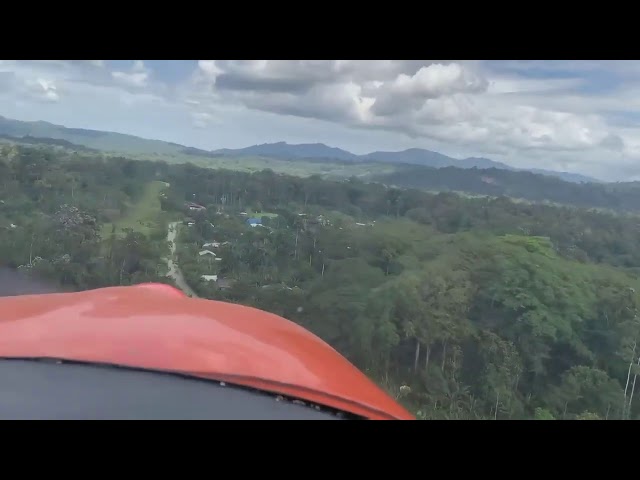 Cessna 182 landing at abandoned airstrip at Indian community (click CC for text).