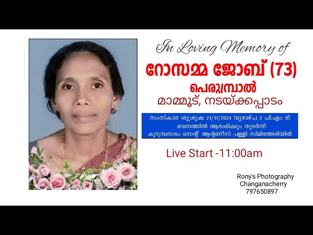 Funeral || റോസമ്മ ജോബ് (73) പെരുമ്പ്രാൽ, മാമ്മൂട്, നടയ്ക്കപ്പാടം