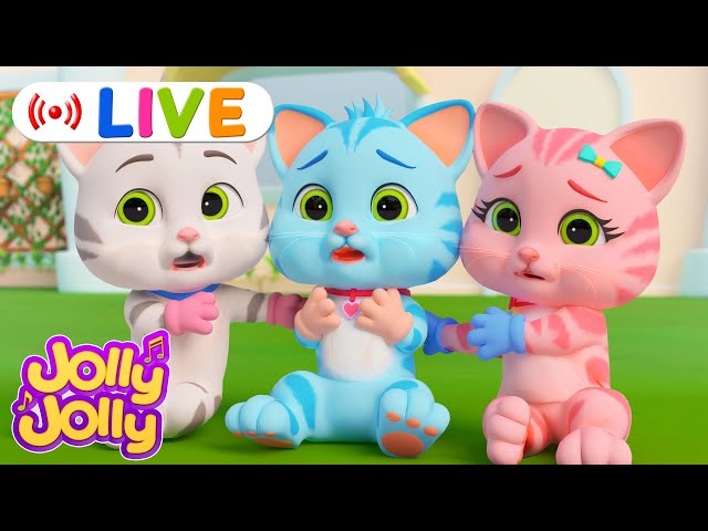 LIVE🔴Three Little Kittens, Five Little Ducks + More | Jolly Jolly & Animals - Best Kids Songs!