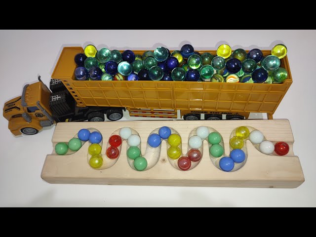 Marble Run Race ASMR #98 HABA Slope, Wooden Track , Colorful Balls, Dump Truck, Garbage Truck