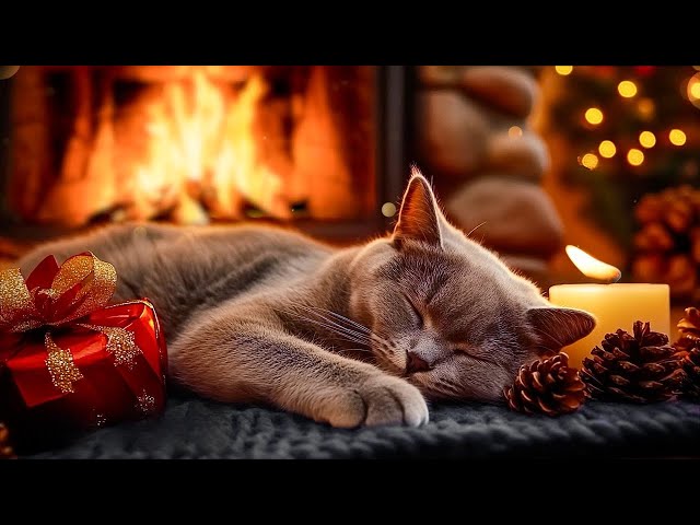 Sleepy Cat Piano Music - Cozy Room With Purring Cat and Fireplace🔥ASMR Sounds for Sleeping