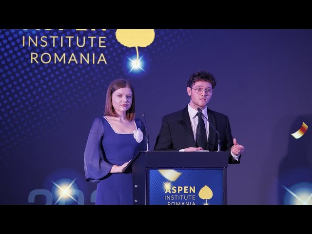 Ms. Antuanela Răileanu, Aspen JLP Alumna, and Mr. Yanis Roșescu, Aspen Teen Online Seminar Alumnus