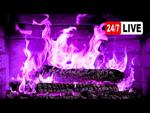 🔥 PURPLE FIRE 4K (LIVE 24/7). Magic Fireplace with Crackling Fire Sounds