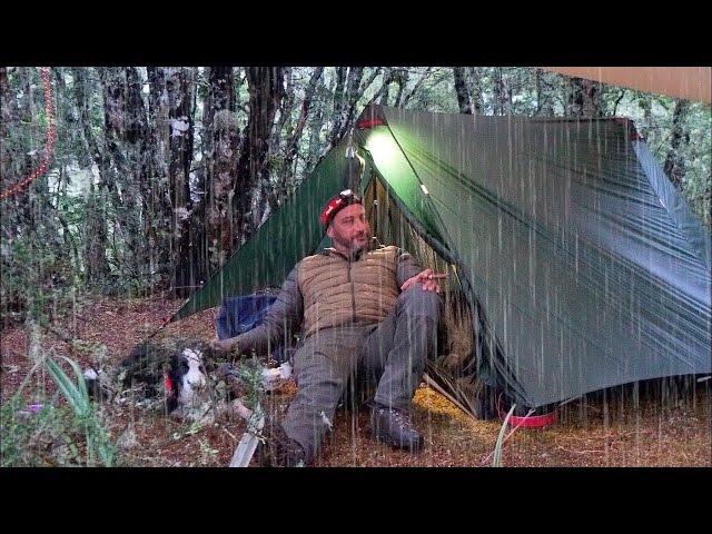 CAMPING in RAIN - hiking pole TENT