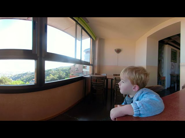 Hanging out with my son. 360 travel vlog exploring Barcelona's mountains. hilltop tapas bar.