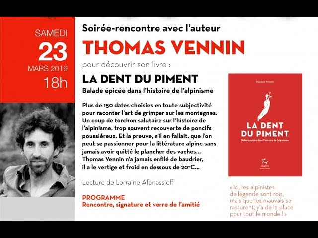 Soirée rencontre avec Thomas Vennin autour de son livre : La dent du piment le 23 mars 2019