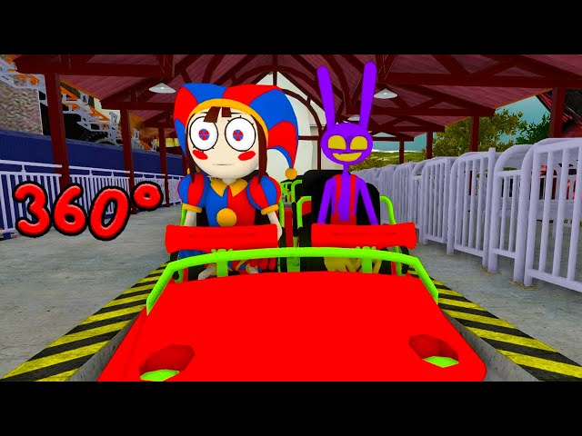 360° video 4K The Amazing Digital Circus Theme Song Funny Roller Coaster VR