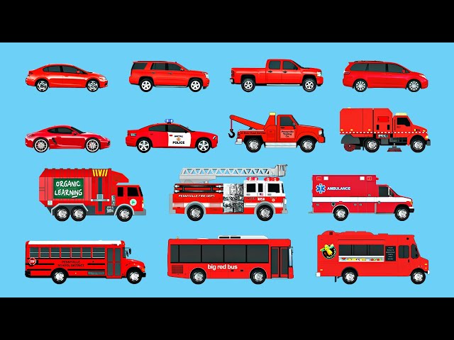 Best Toddler Learning Colors Street Vehicles for Kids - Learn Red Cars, Trucks, Fire Engines & More