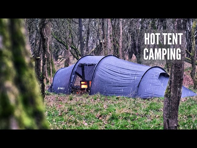 Solo Winter Hot Tent Camping in the Rain