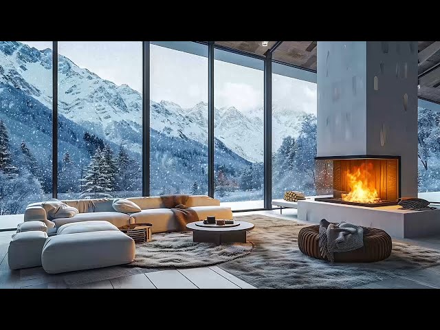 Winter Day 2025 in Super Luxury Cottage with Fireplace Lounge. Elegant Jazz Playlist for Inspiration