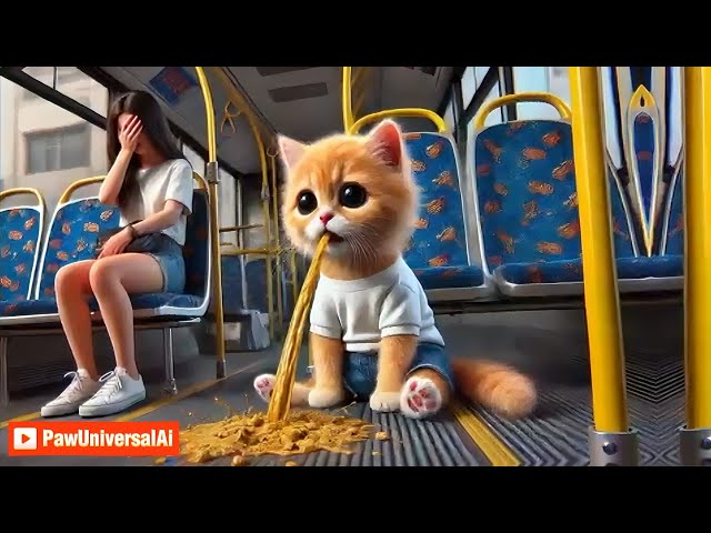 Kitten ate unhealthy food and got poisoned on the bus #cat #kitten #funny #cute #cutevideos #pets