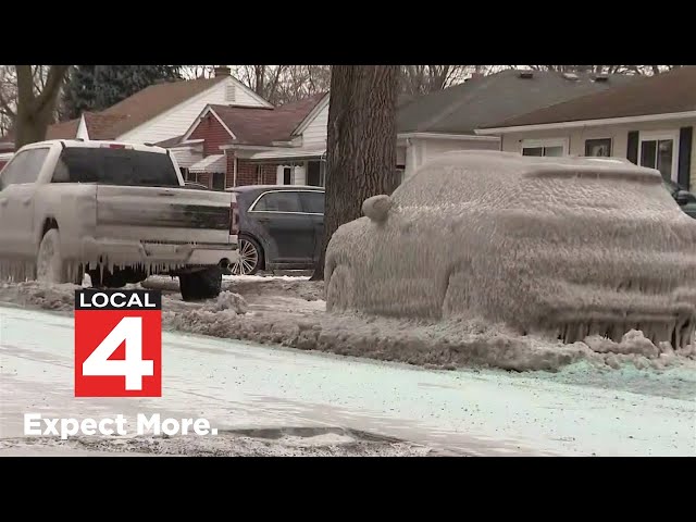 Dearborn Heights cars encased in ice after water main break